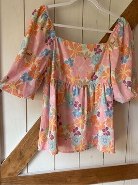 Source Unknown Pink Floral Off-Shoulder Peasant Blouse